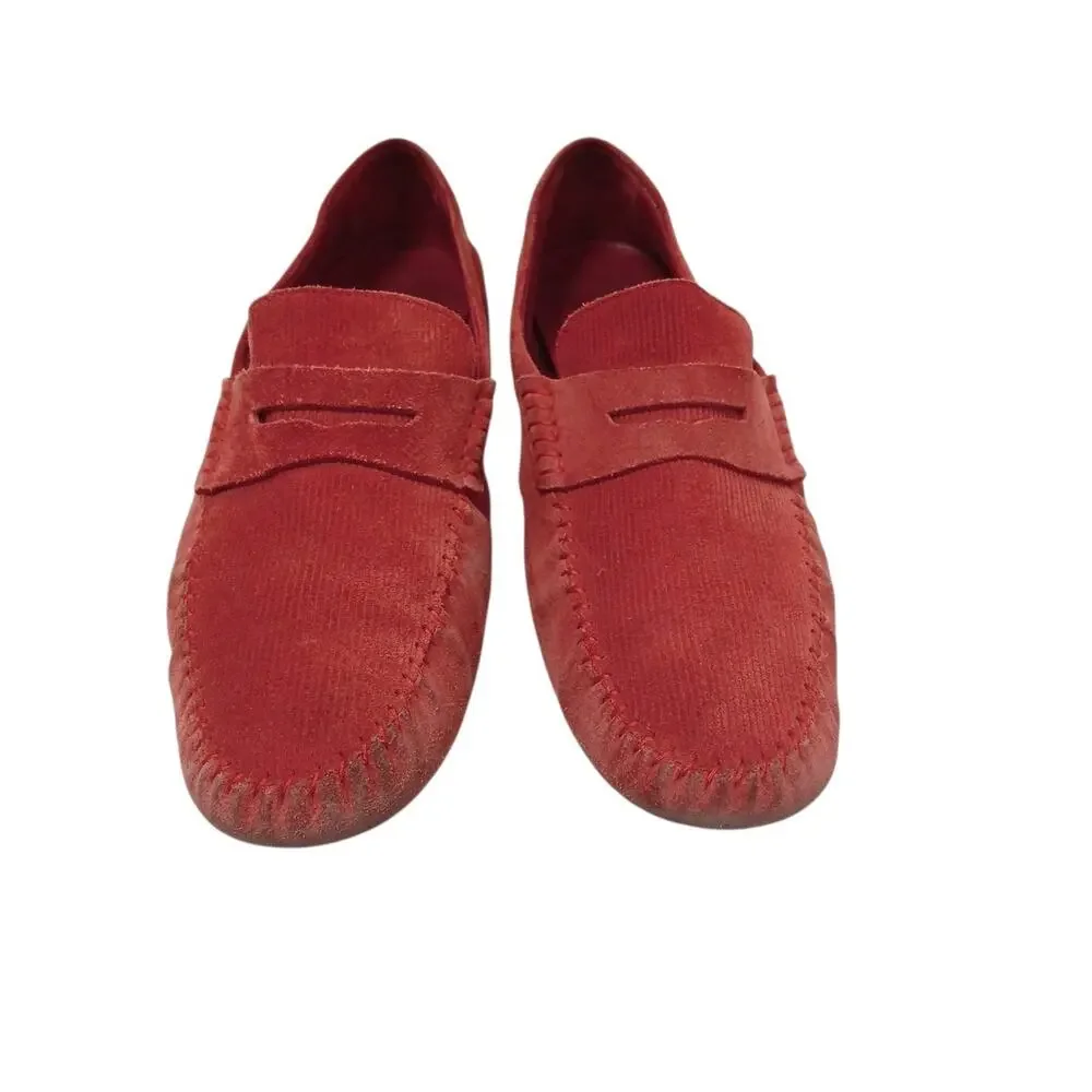 Gucci Red Suede Leather Slip‎ on Web Loafers Men's 9.5 G Driving Shoes Moccasin